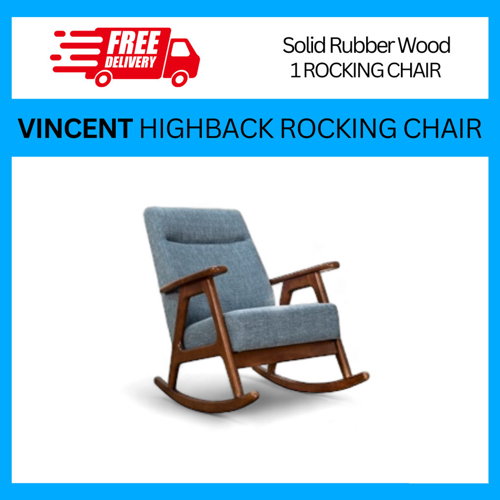 Vincent Solid Rubberwood High-back Medium Brown Rocking Chair | Shopee ...