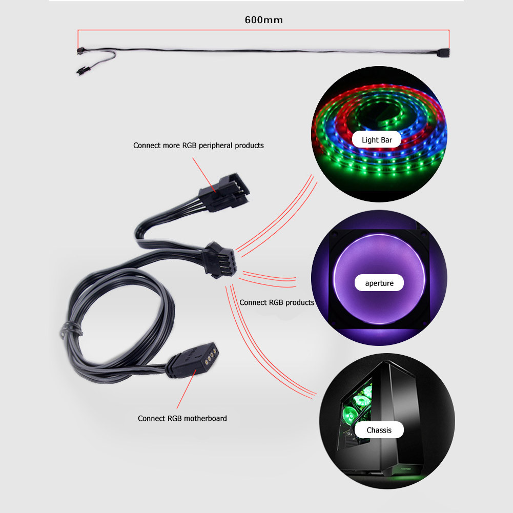 ♚SunshineStores # PHANTEKS 4Pin RGB Connector Cable 60cm PC Case Fan ...