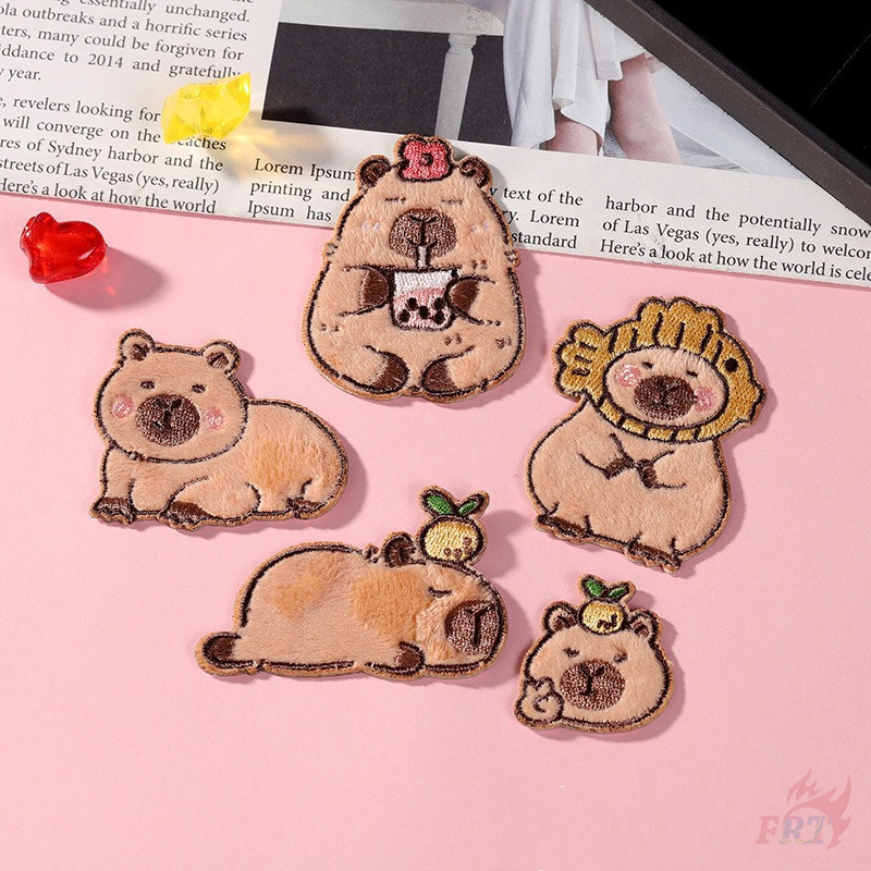 ☸ Q Funny Capybara Series 01 Plush Self-adhesive Sticker Patch ☸ 1Pc ...