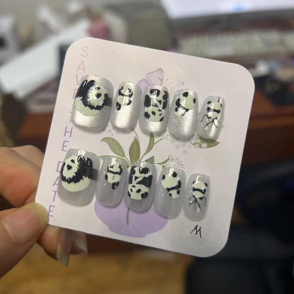 Handmade Embossed Panda Short Dumpling Cartoon Cute Panda Manicure ...