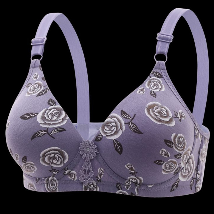 Wireless Women Bra Full Cup Bra 34-42 B Cup Cotton Bra Rose Design Baju ...