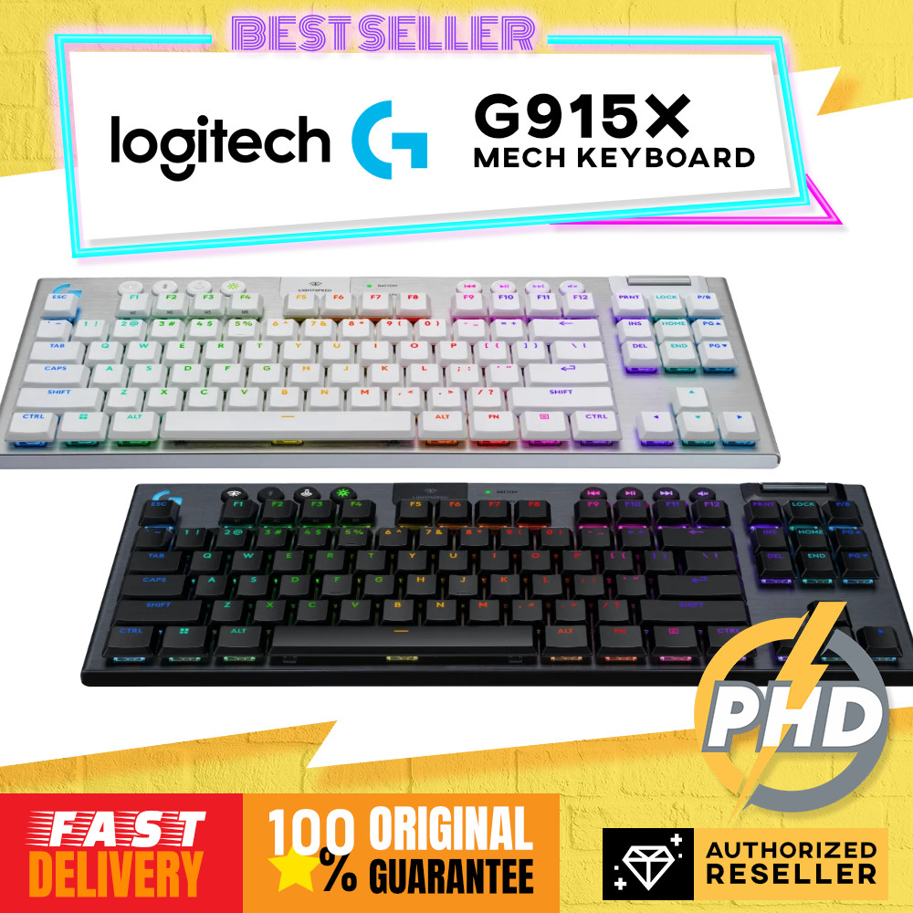 Logitech G G915 X LIGHTSPEED Low-Profile Wireless Gaming Keyboard, Double-Shot PBT Keycaps, volledig programmeerbare toetsen, RGB-achtergrondverlichting, GL Brown Tactile, US INT'L QWERTY - Wit