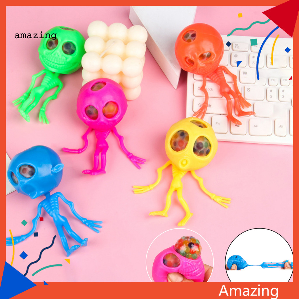 [AM] Halloween Squeeze Toy Anxiety Relief Flexible Skull Aliens Squishy ...