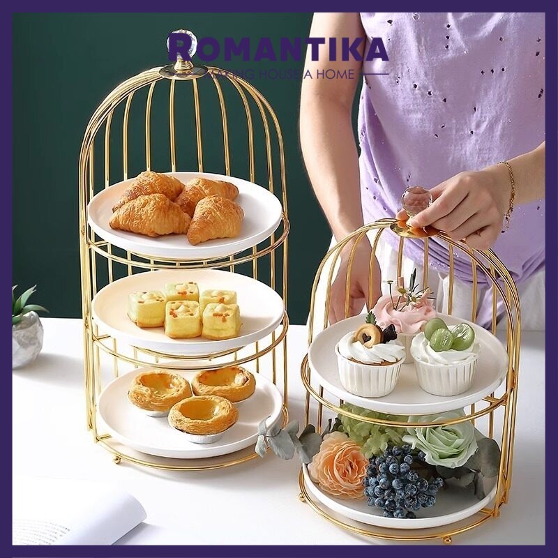 Romantika GOLD DESSERT TRAY Iron Birdcage Cake Stand Dessert Rack ...