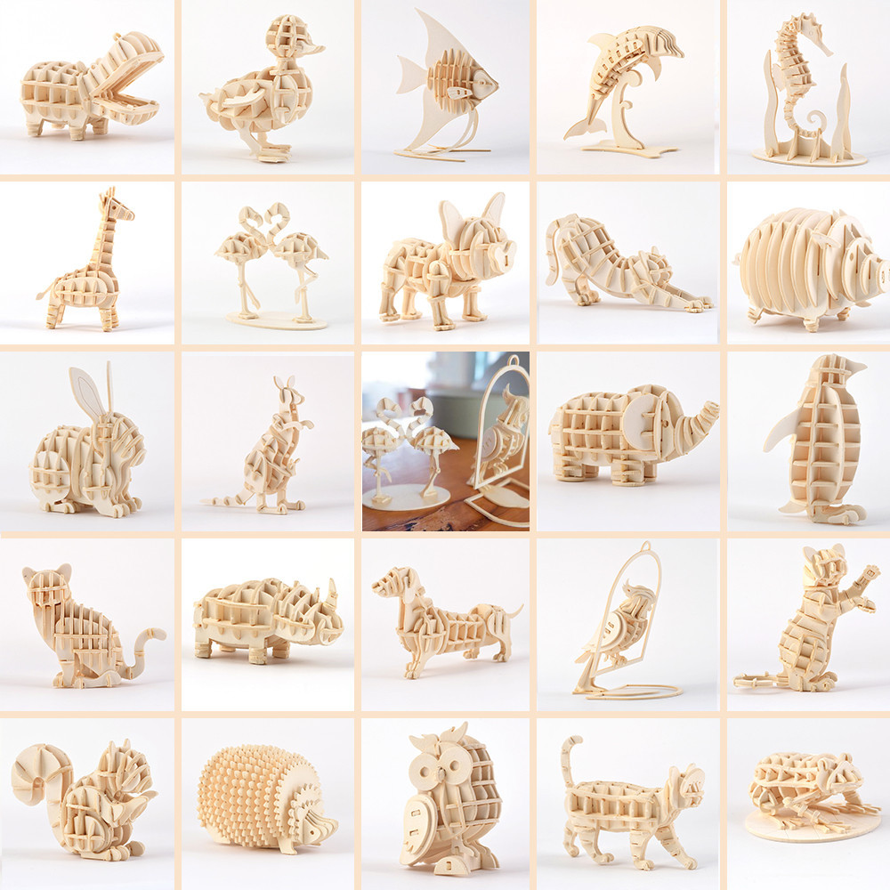 3D Ornaments Wooden Puzzle Animal Assembly Kits DIY Table Decoration ...