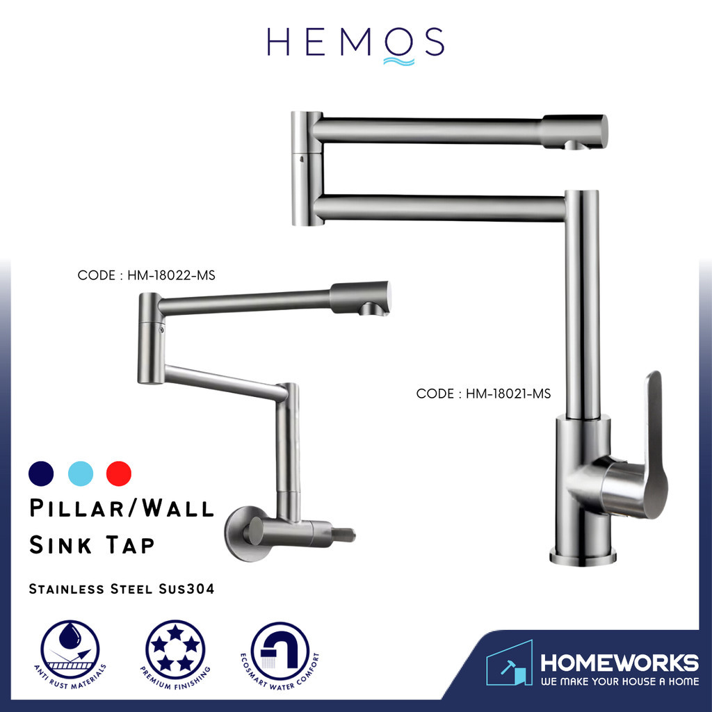 HEMOS KITCHEN FAUCET SUS 304 ROTABLE PILLAR / WALL SINK TAP KEPALA PAIP ...