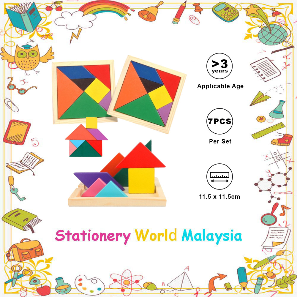 SWM DIY Tangram Puzzle Kids Wooden Colored Intellectual Puzzle Tangram ...