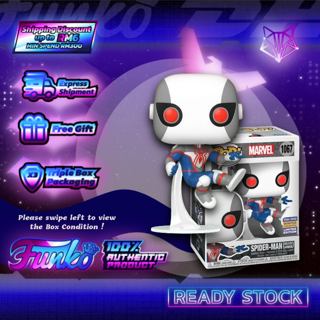 Funko Pop! Marvel: Spider-Man Bug-Eyes Armor - (Blanco/Azul), Convention - Marvel Comics - Exclusiva Figura de Vinilo Coleccionable