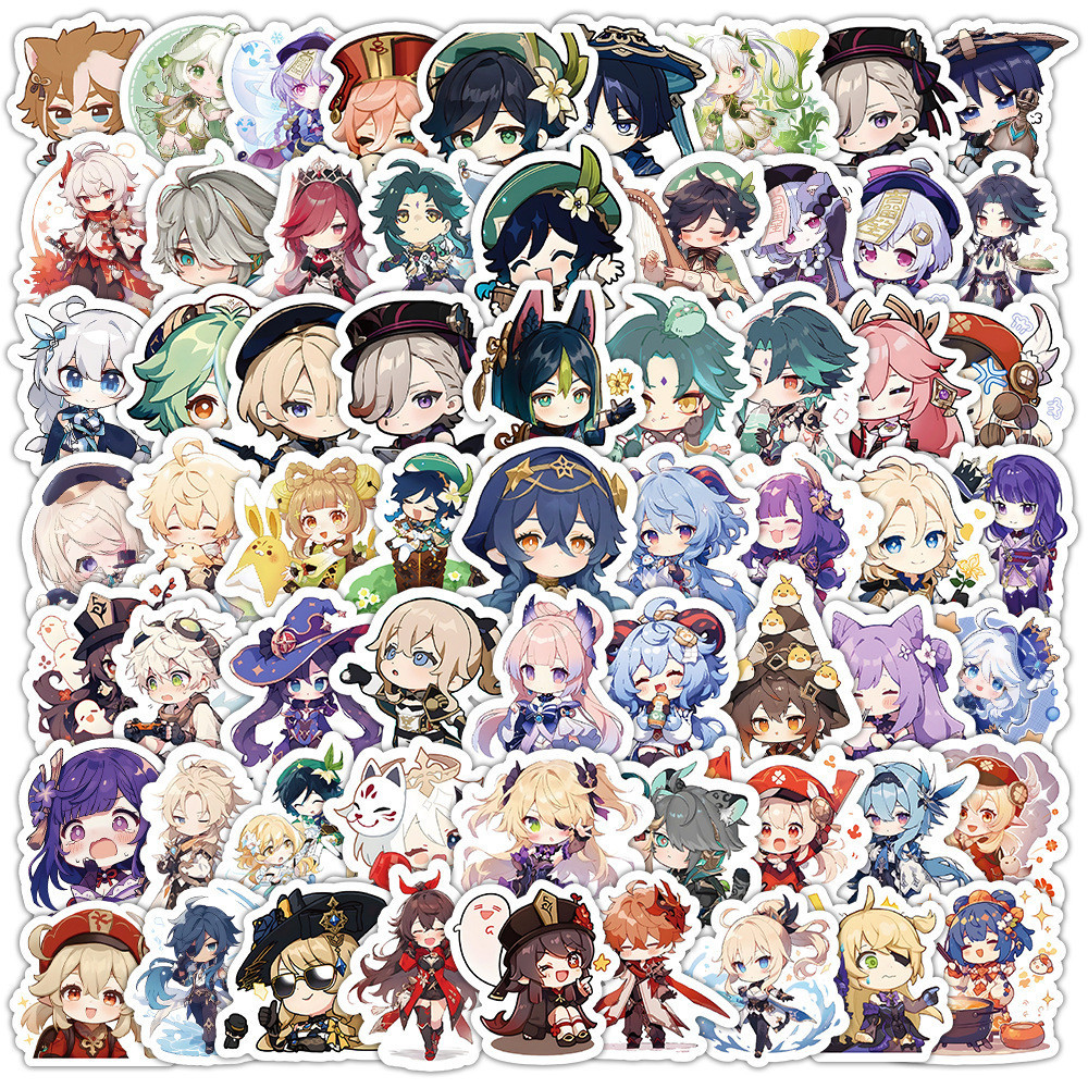 100 pcs Chibi Genshin Impact Game Cartoon Waterproof Scrapbook Stickers ...