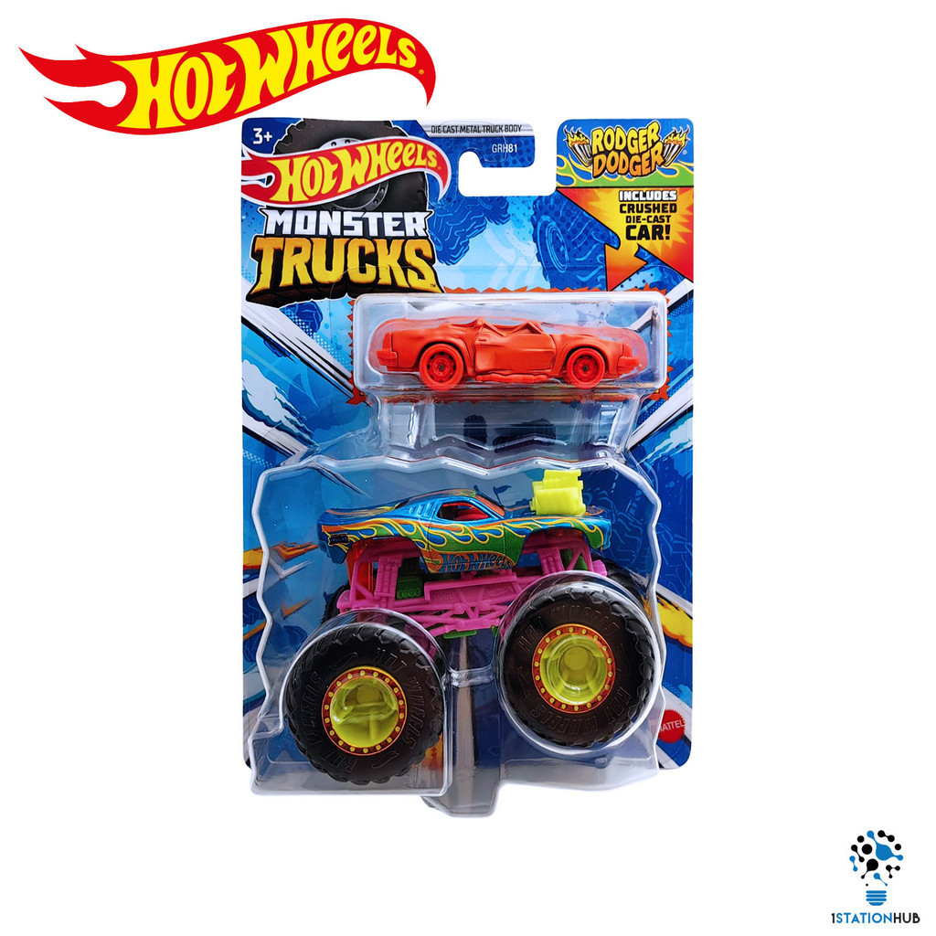 Hot Wheels Monster Trucks Rodger Dodger with Crushed Coupe Speed Bump ...