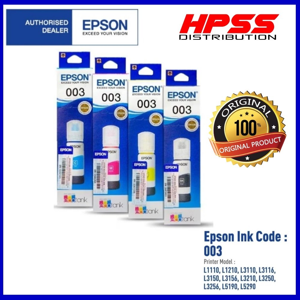 ORIGINAL EPSON 003 V100 BLACK 65ML REFIL INK TANK INK. FOR L110 L3100 ...