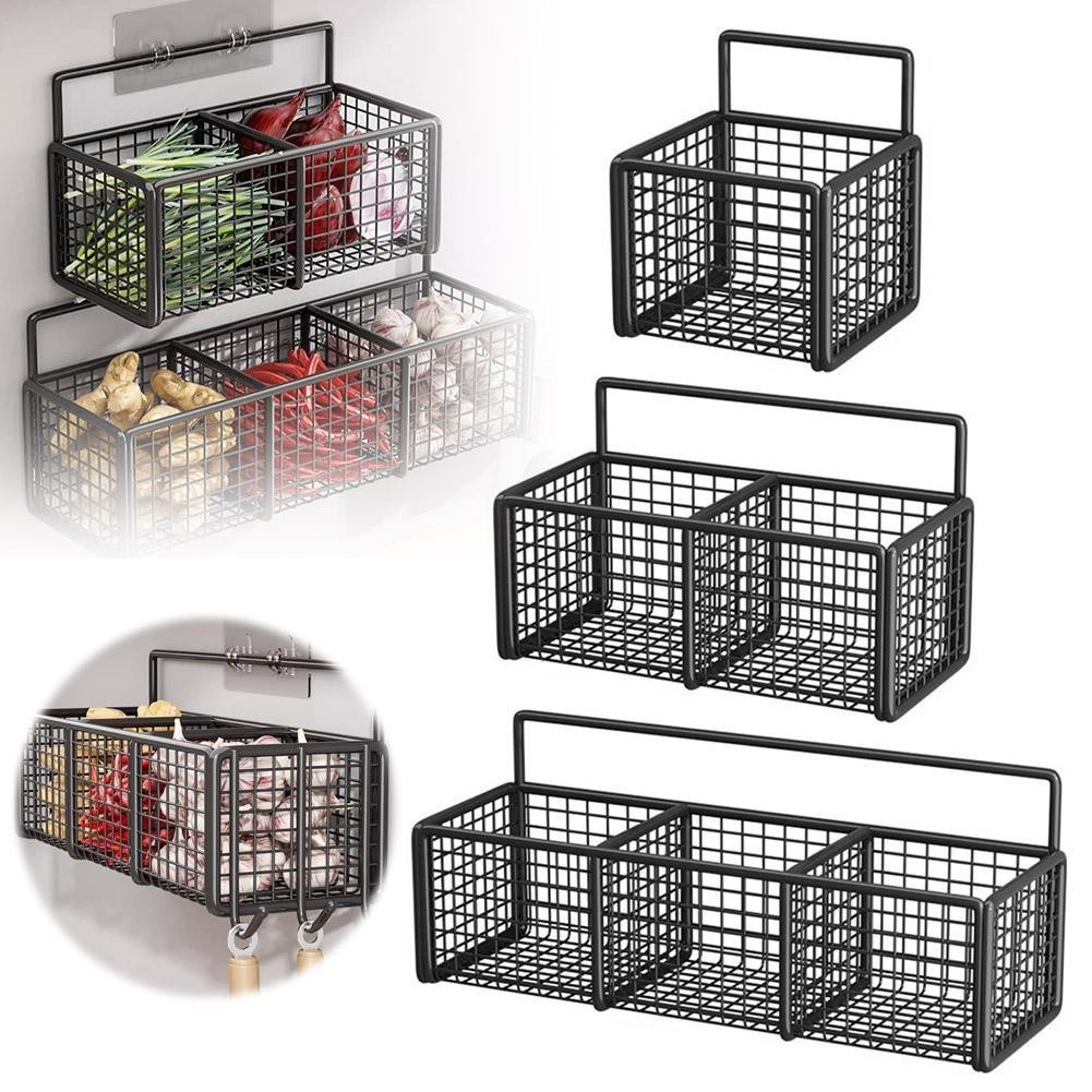 Wallmounted Spice Rack With Hanging Vegetable Basket For Ginger Garlic ...