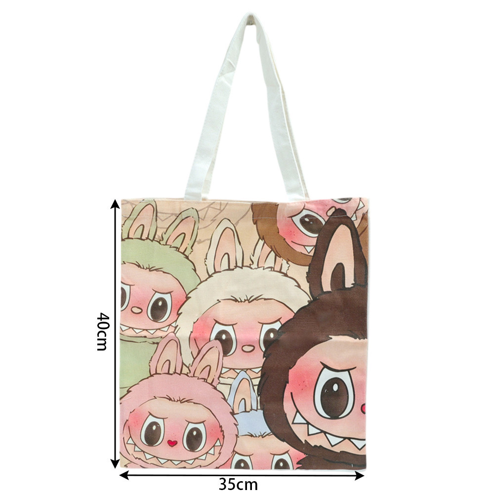 Cartoon Labubu Anime Printed Canvas Handbag - Large Capacity Girl ...