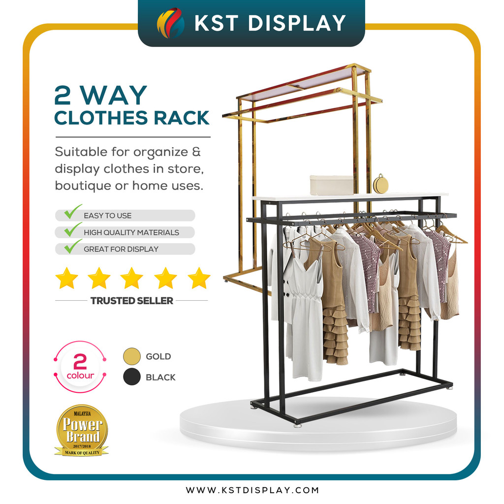 (READY STOCK) 2 Way Clothes Rack Wardrobe/Clothing Twin Stand Solid ...