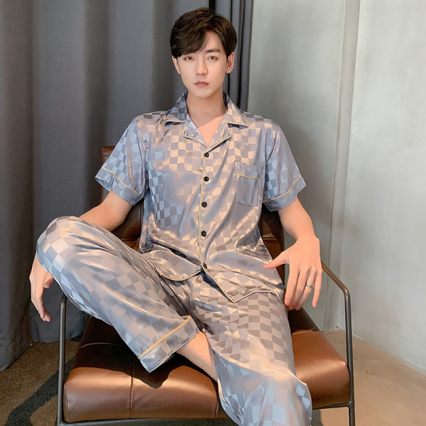 Plus size Pyjamas Men Silk Pajamas Set Summer Japanese Sleepwear Man Lattice Satin Loose Home wear Thin L 5XL Shopee Malaysia