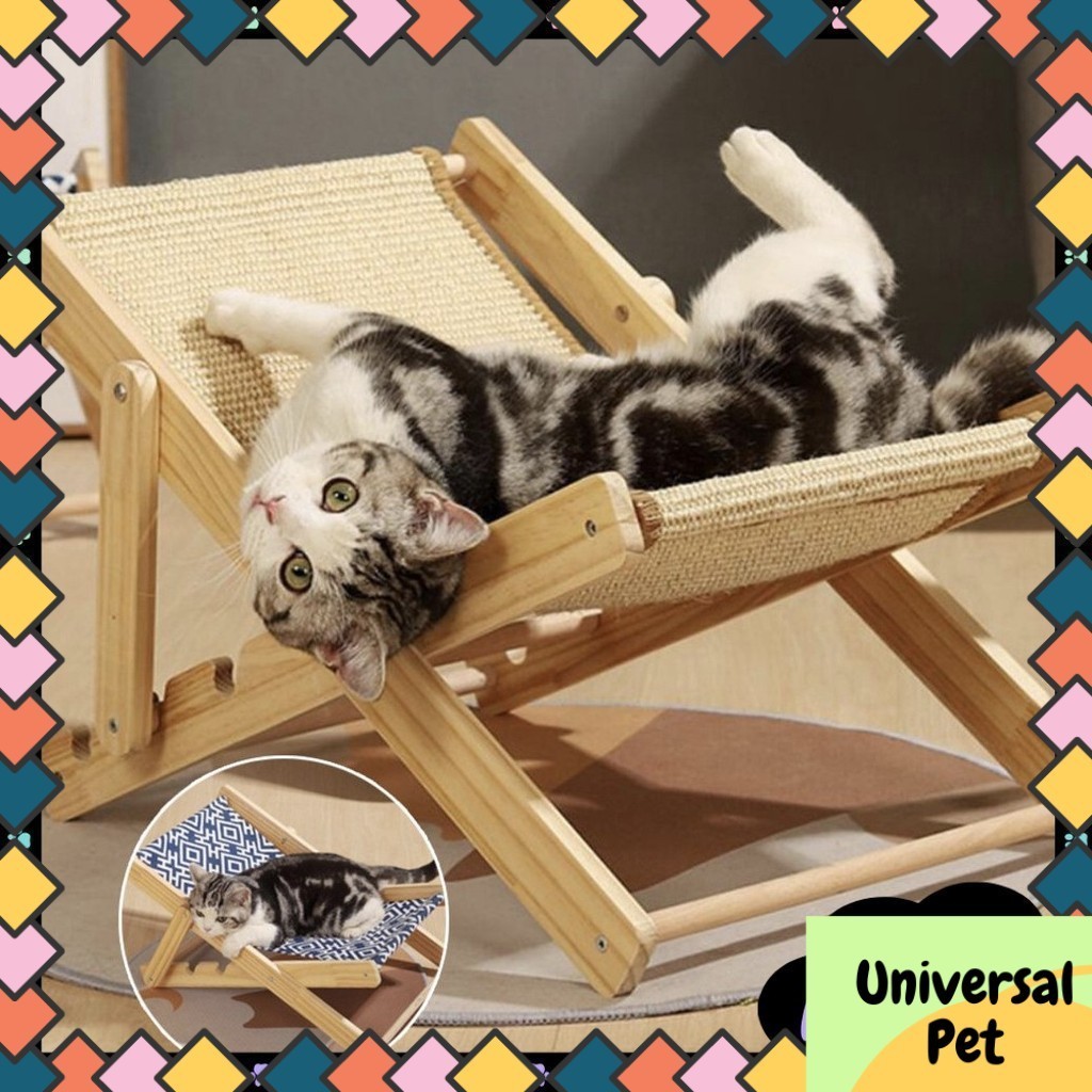 Lazy Wooden Chair Sisal Mat Natural Wooden Chair Adjustable Cat Hammock ...