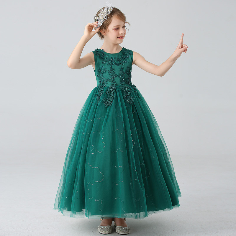 4-14 Years Old Girls Lace Princess Dress Teenager Kids Green Dresses Flower  Girl Wedding Bridesmaid Costume Fluffy Tulle Ball Gown Red Black Dark Blue  | Shopee Malaysia
