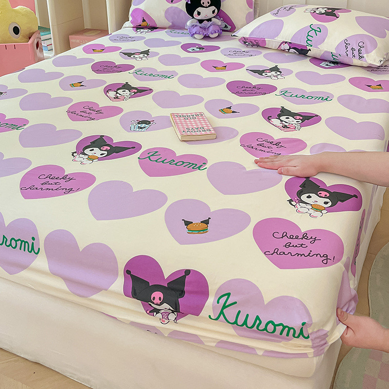 Cute Kuromi Bed Sheet Kid Cartoon Fitted Bed Cover Sanrio Cinnamoroll
