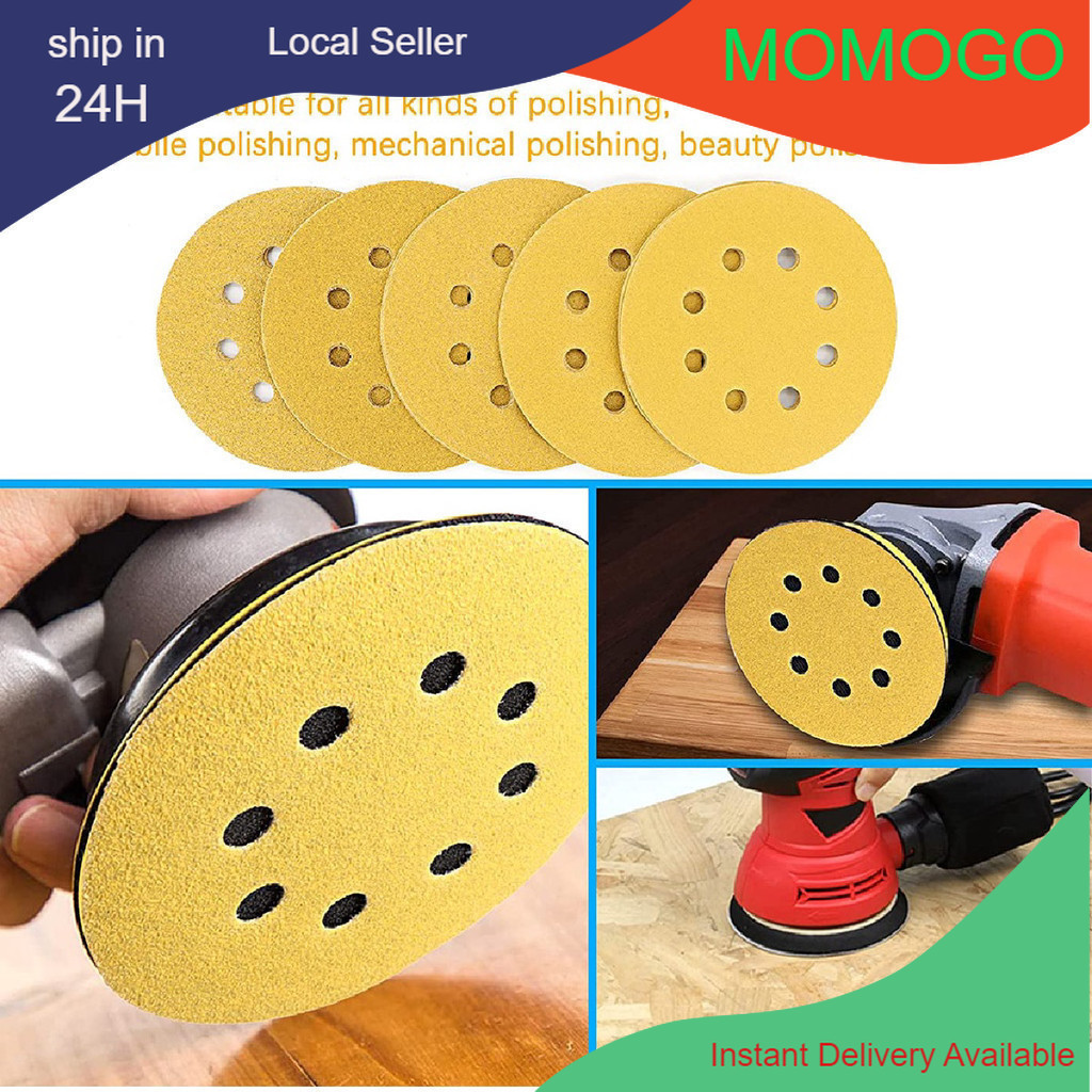 5 Inch Yellow Sand Orbital Sander Sand paper 10Pcs Hook & Loop 8-Hole ...