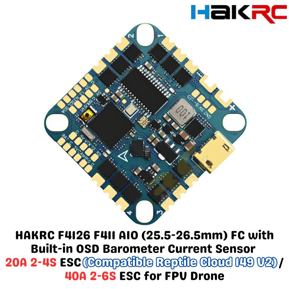 HAKRC F4126 F411 AIO 25.5-26.5mm OSD Barometer Current Sensor 20A 2-4S ...