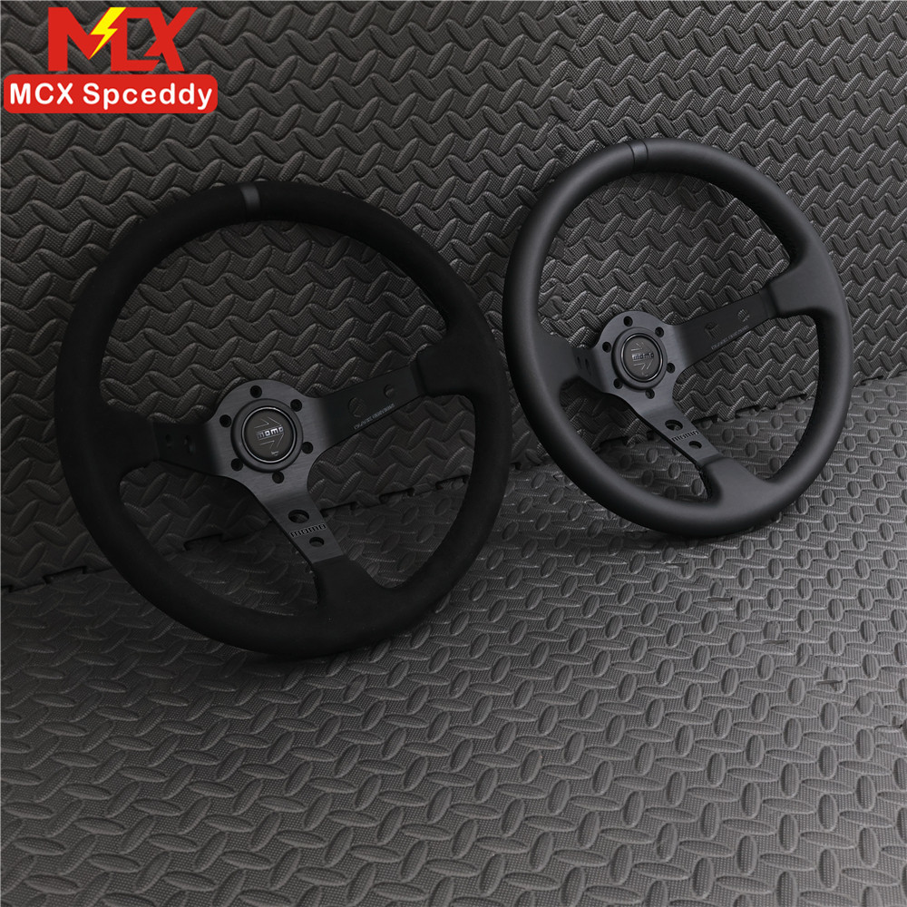 thumbnail image 2 of MOMO Black Edition 14-Inch Genuine Leather Sport Steering Wheel With Finger Grips – Lightweight Aluminum, Classic Style 2 of 3