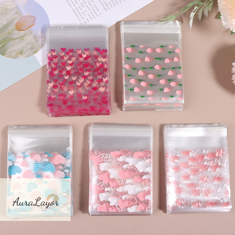 [AuraLayor] 100Pcs Heart Shaped Transparent Candy Bag Biscuit Snacks ...