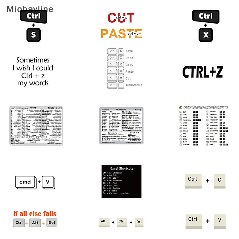 {Miobayline} 30Pcs Windows+ Word/Excel /Adobe Photoshop Keyboard Guide ...