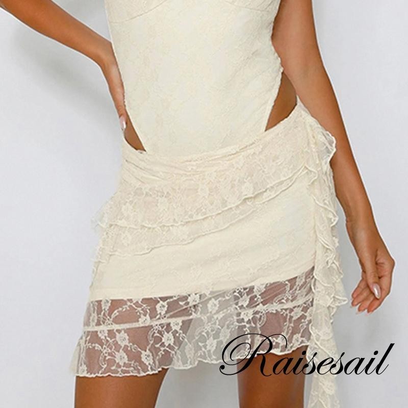 Rsa-Women Floral Lace Skirt Casual Summer Tie Waist Irregular Layered ...