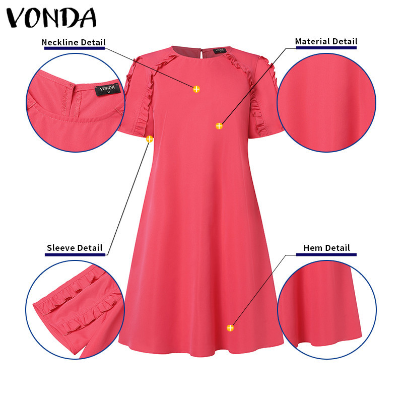 VONDA Women Korean Casual Round Neck Lantern Sleeves Patchwork Dresses ...