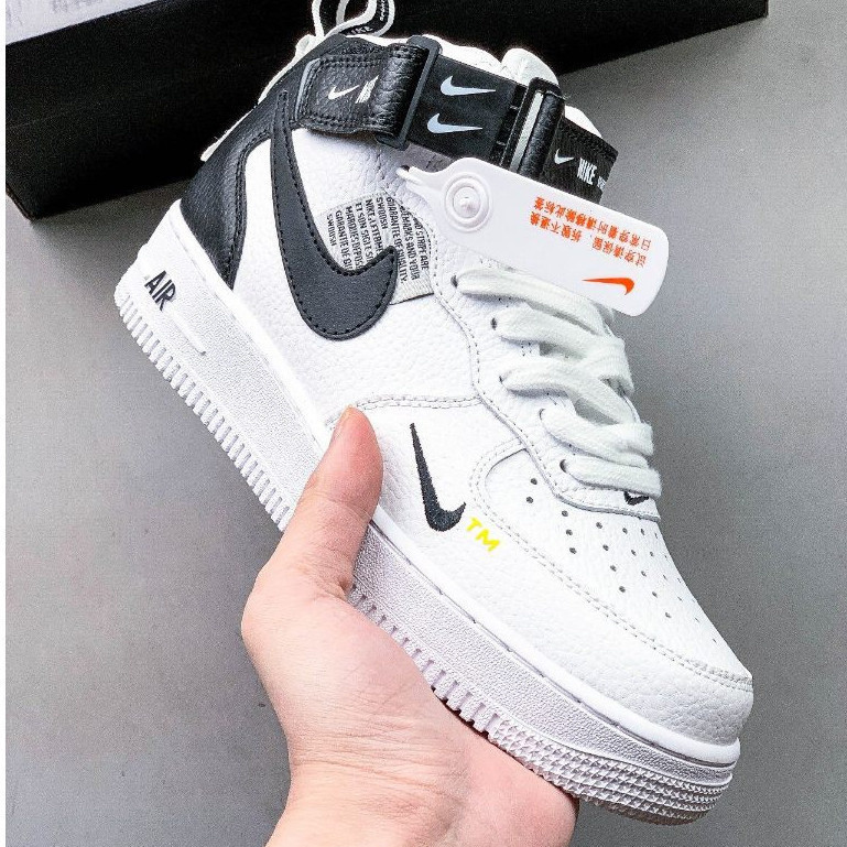 Nike Air Force 1 Mid Black White Mid-Top Casual Sneakers | Shopee Malaysia