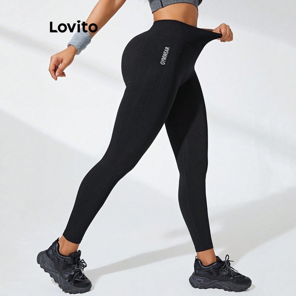 Lovito Sporty Plain Butt Lift Sports Leggings For Women Lnl65092