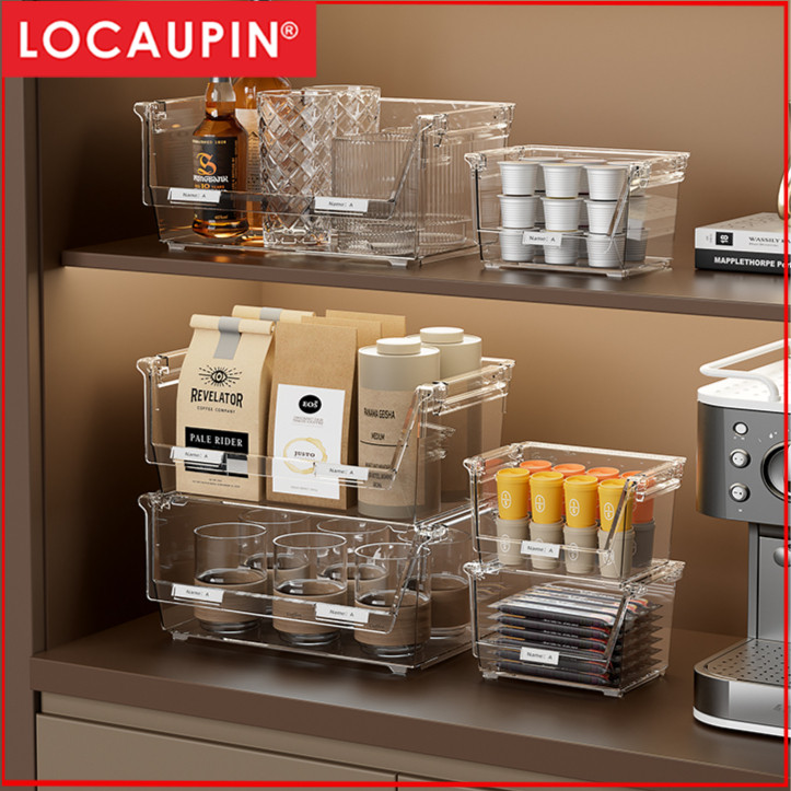 2 Pack Plastic Stackable Tea Bag Storage Bin Organizer Box Holder with Lid for Kitchen Cabinets
