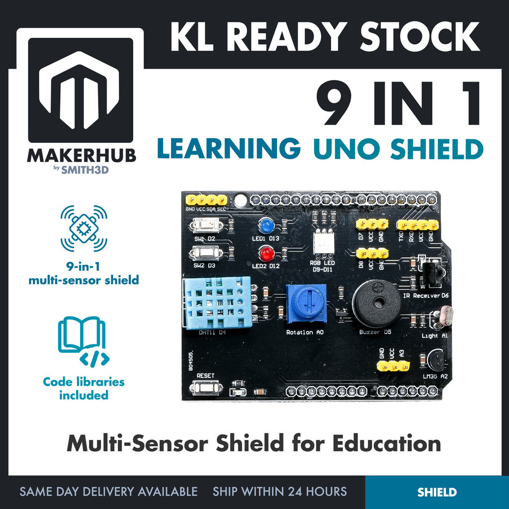 9 in 1 Learning Shield Multi Sensors Shield For Arduino Beginner ...