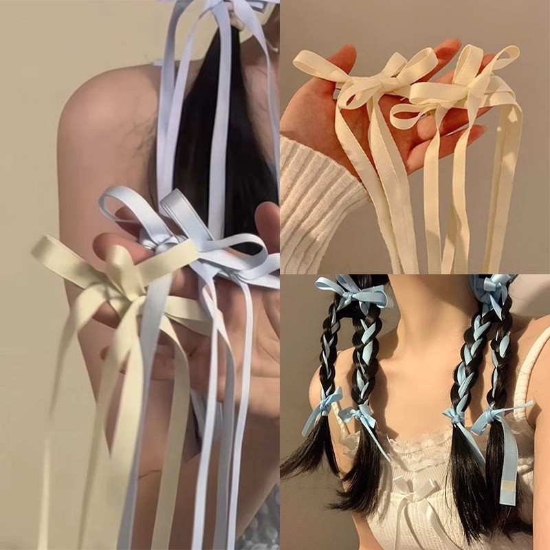Braided Bows Hair Clips Ribbons Double Ponytails Cute Headwear ...