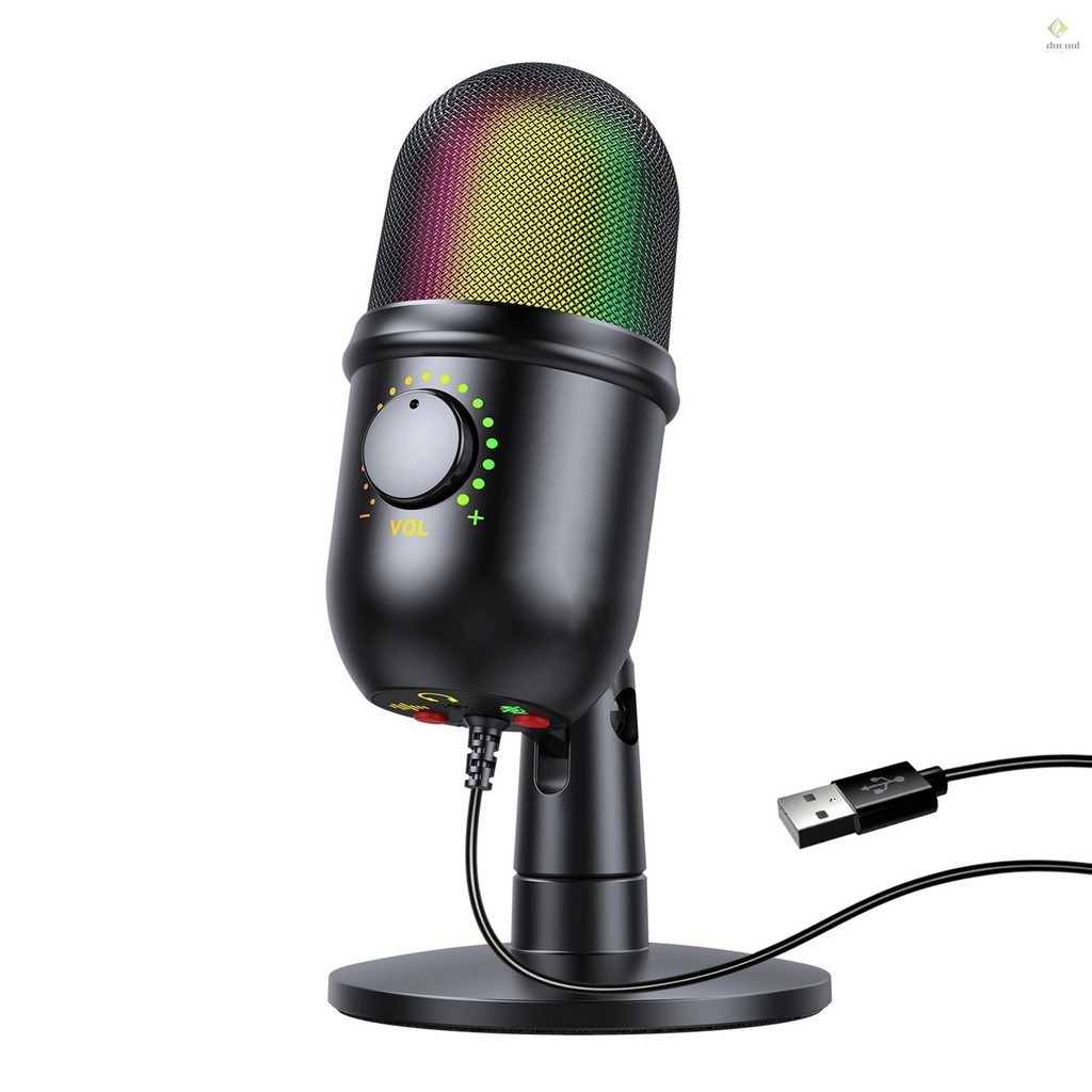 RGB Condenser Microphone Cardioid USB Mic with Colorful Lighting Effect ...