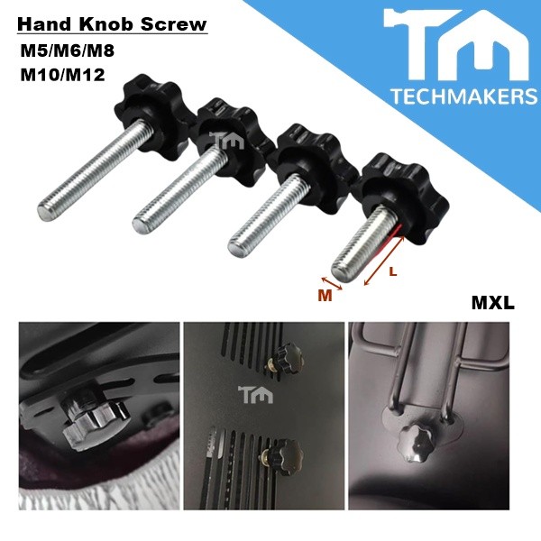 Black Hand Knob Screw Handle Thread Five Star Shaped Head Clamping NutsThunb Knob M5 M6 M8 M10 M12 Various Length