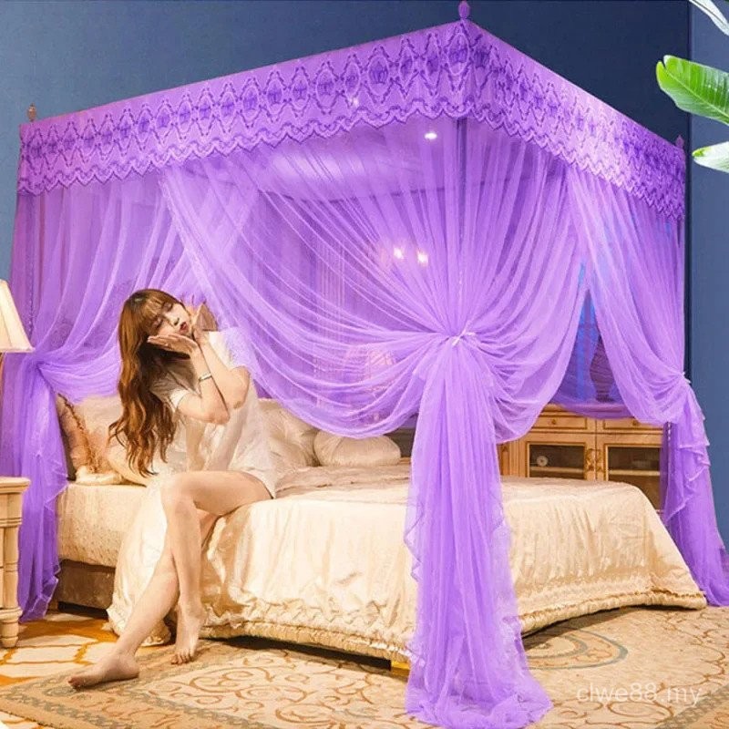 Embroidery Lace Pleated Mosquito Net for Bed Square Romantic Princess ...