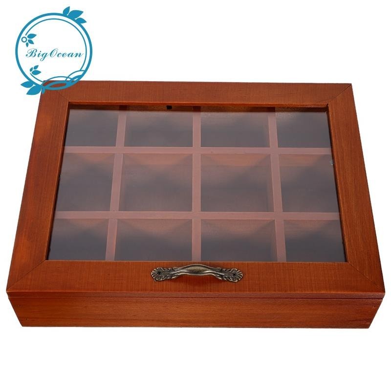 12 Grids Wooden Tea Bag Spice Pouches Storage Case Instant Coffee Bag ...