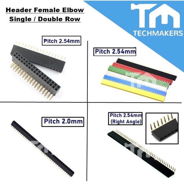2.54mm/2.0mm pitch female elbow single-row female straight-in elbow pin header 1*40P connector