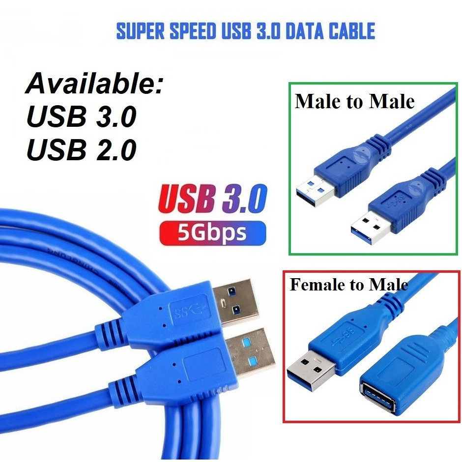 USB 3.0 / 2.0 Cable Extension High Speed Data Transfer Type A to Type A ...