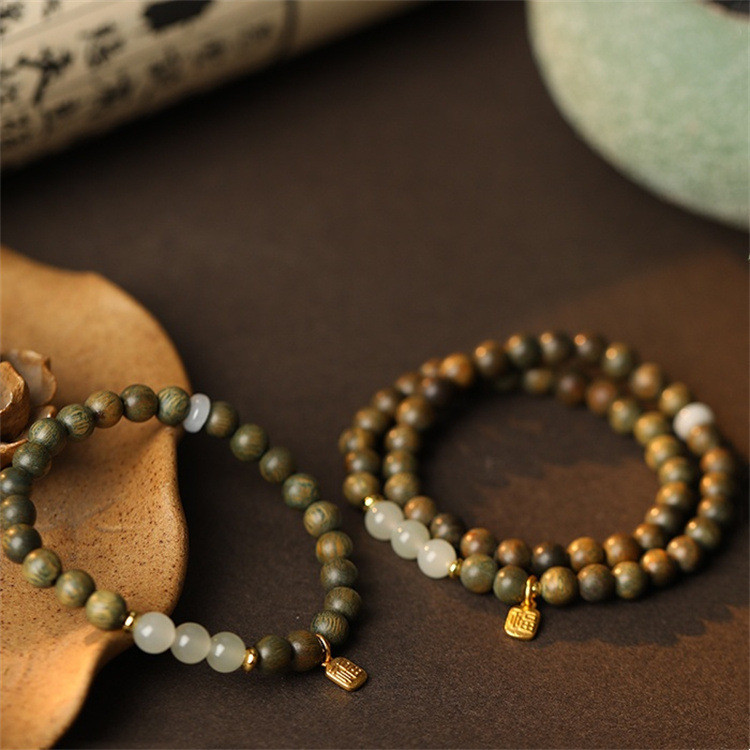 Natural Antique Green Sandalwood Diy Design Chinese Sandalwood Bracelet 