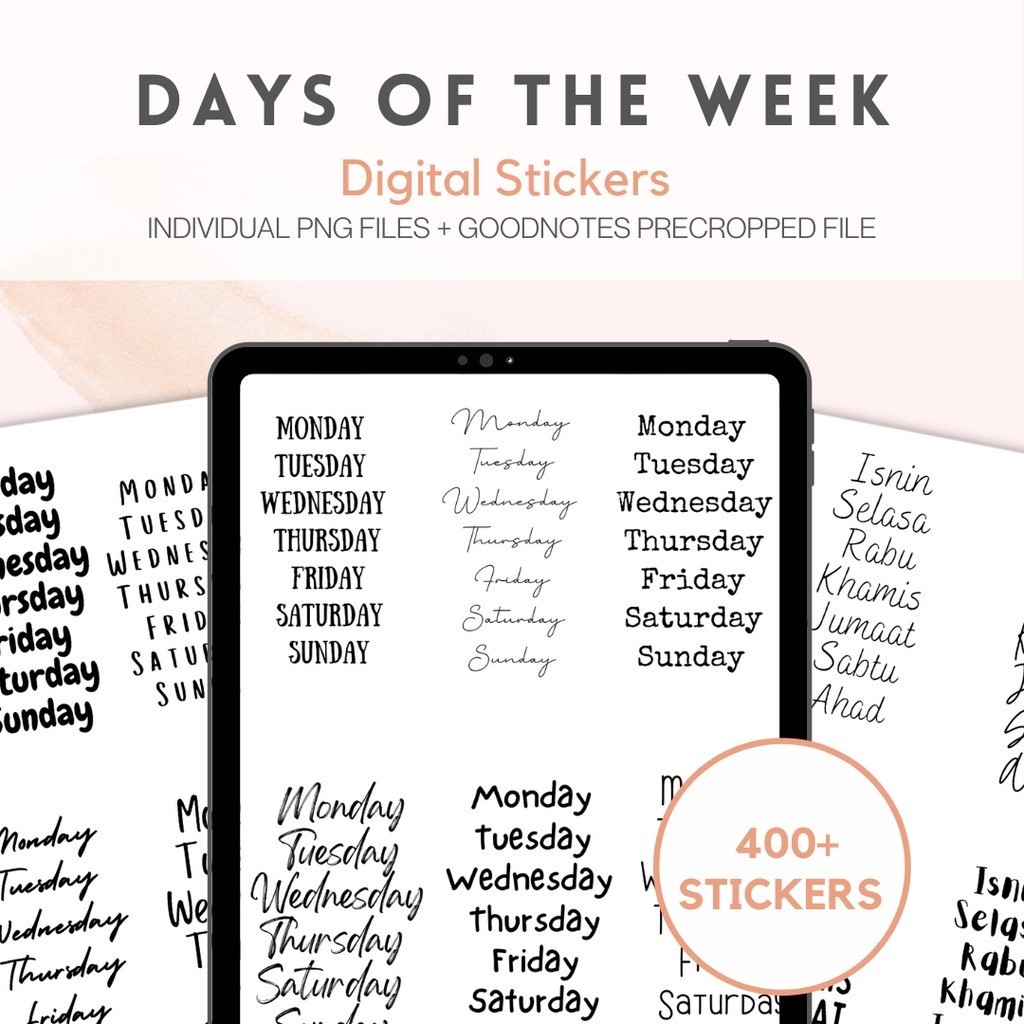 Days of the Week Stickers Pack | GoodNotes PNG Digital Stickers ...