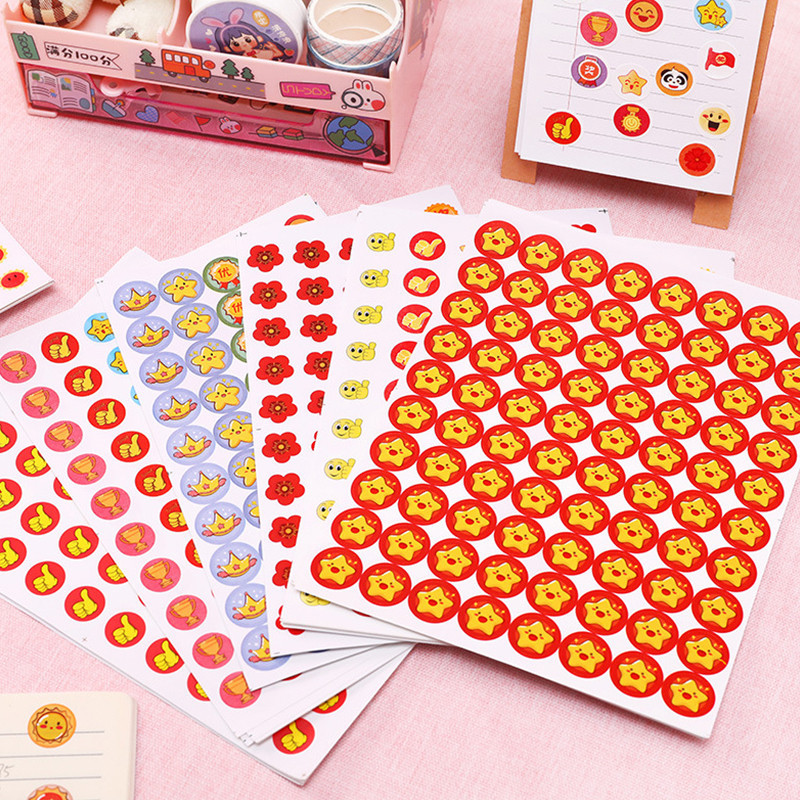 10 Sheets Various Pattern Cartoon Praise Series Round Dot Stickers ...