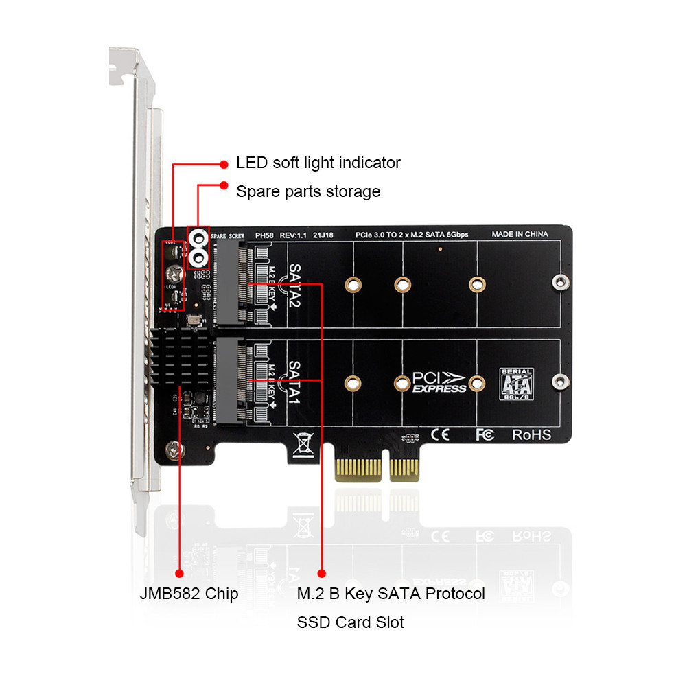 keepdreaming M.2 SATA To PCIE Dual-Disk Array Card Double Disc M2 SATA ...