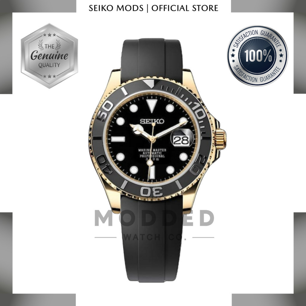 [MODDED] SEIKO MOD YACHT MASTER 40MM BLACK DIAL 18K YELLOW GOLD ON ...