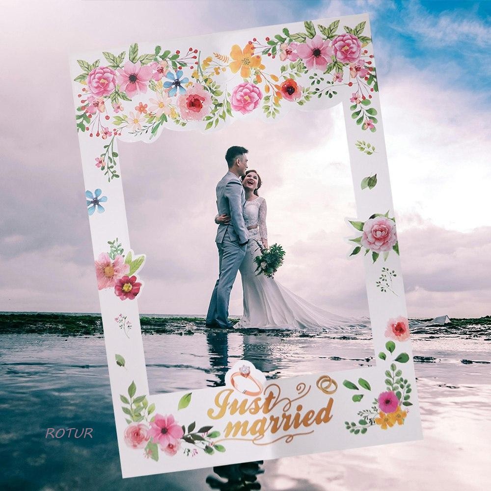 ROTUR Just Married Photo Booth Frame Props, Romantic Funny Team Bride ...