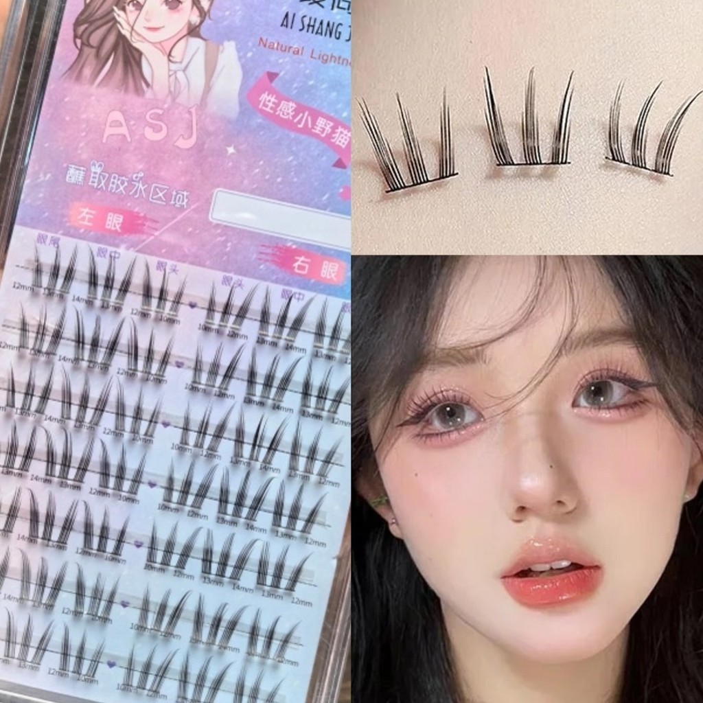 7 Rows of Single-cluster Comics Segmented Cat Claw False Eyelashes ...