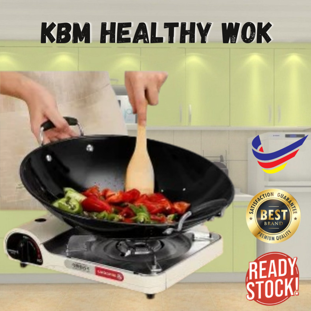 KBM Double Handle Enamel Wok / Kuali Hitam / Thick Kuali Besi Kuali ...