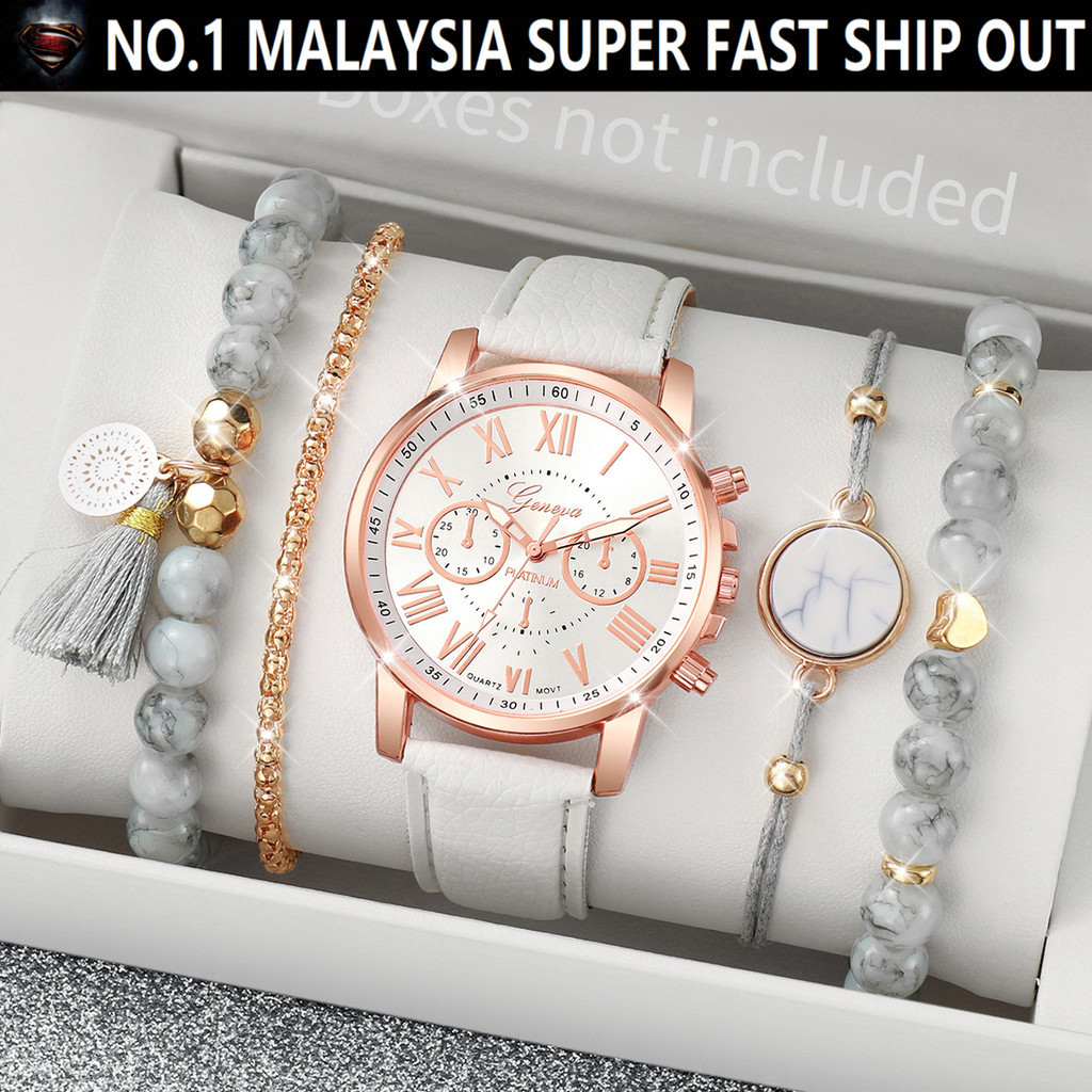 SP Geneva Watch Fashion Ladies Belt Quartz Watch White Turquoise Bracelet Set Shopee Malaysia