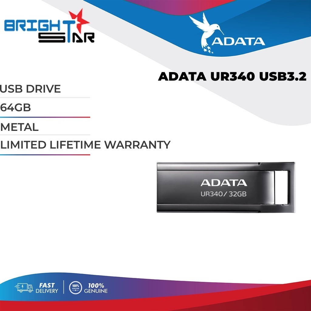 USB DRIVE / ADATA UR340 USB3.2 / 64GB / METAL / LIMITED LIFETIME ...